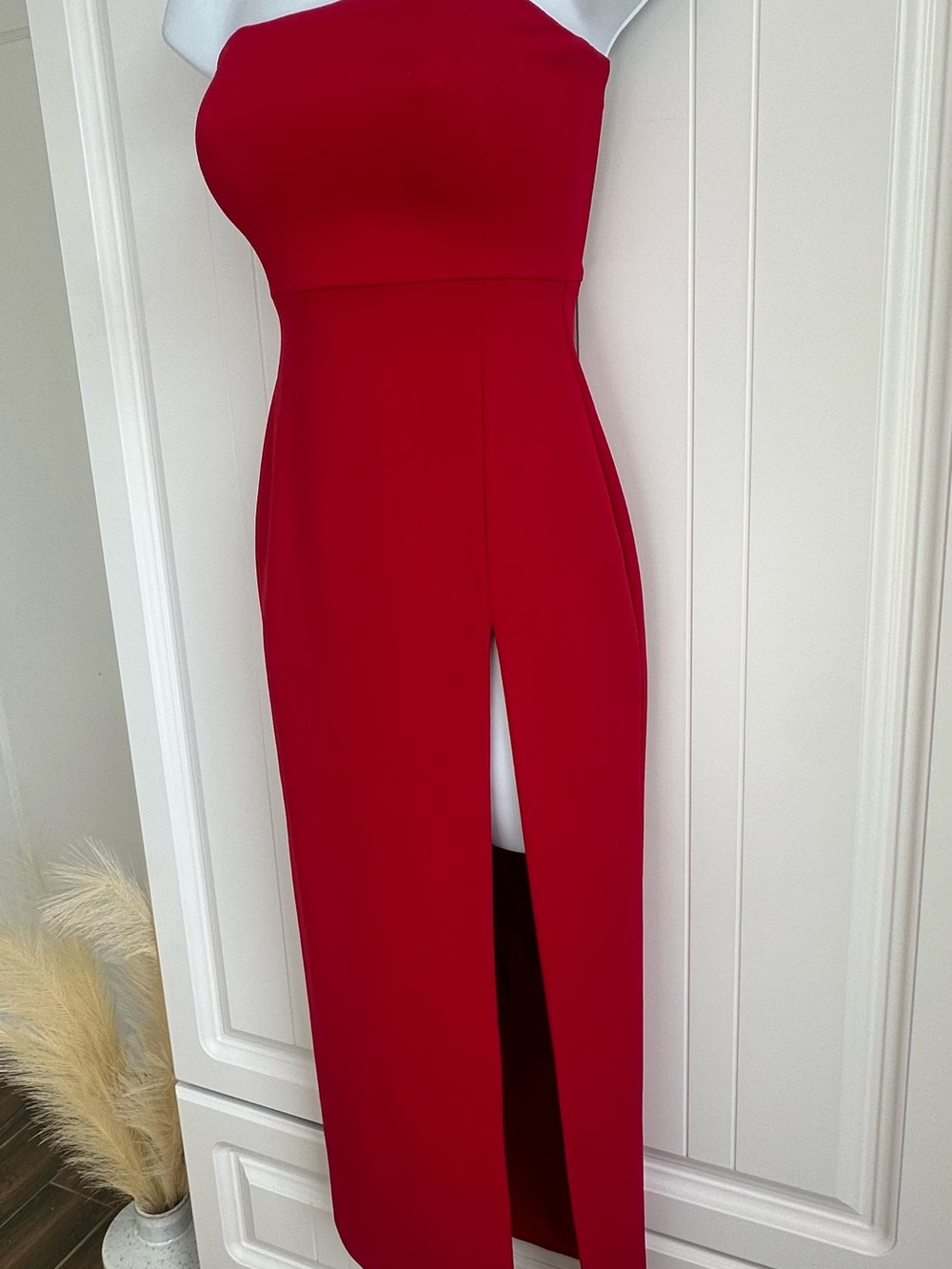 MESHKI Rachel Strapless Maxi Dress Red Front Split XXS - Picture 3 of 11